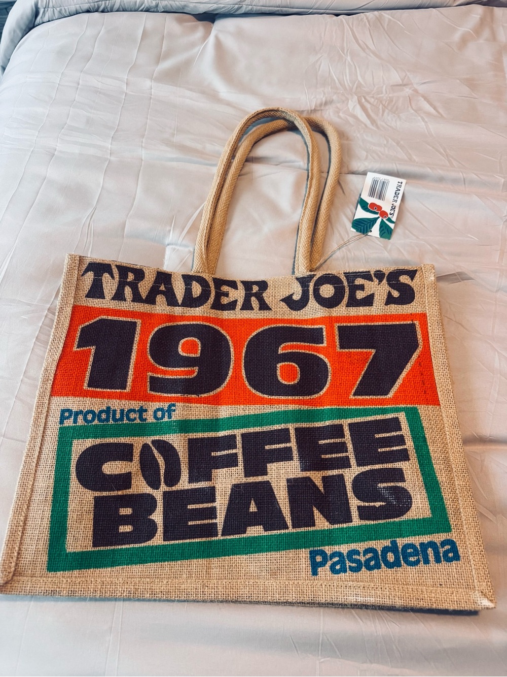 Trader Joe’s 1967 Coffee Beans Pasadena Jute Tote Bag